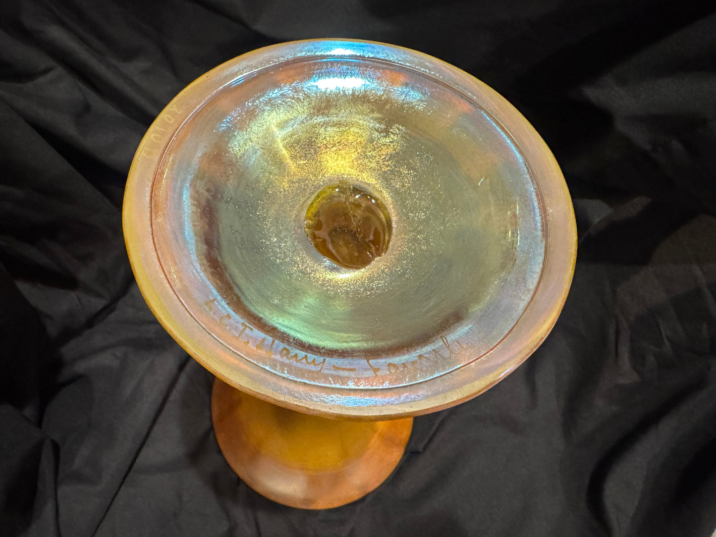 Tiffany Studios Favrile Monumental Trumpet Vase - 11" Golden Amber Iridescent Art Glass