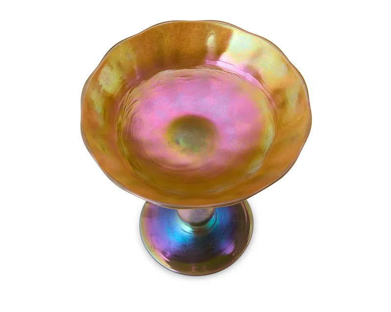 A Steuben Aurene glass compote