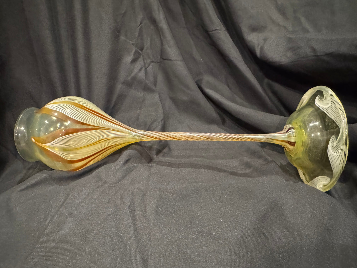 TIFFANY STUDIOS NEW YORK FAVRILE GLASS ELONGATED FLOWER FORM VASE