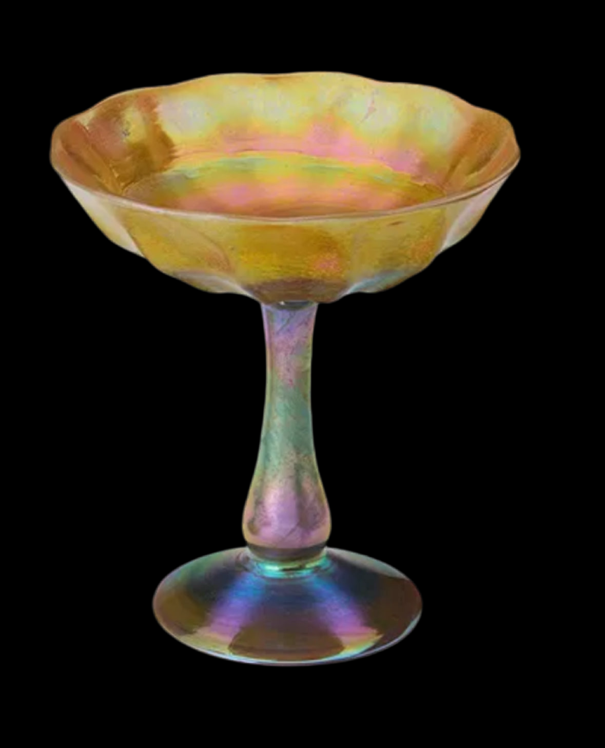 A Steuben Aurene glass compote