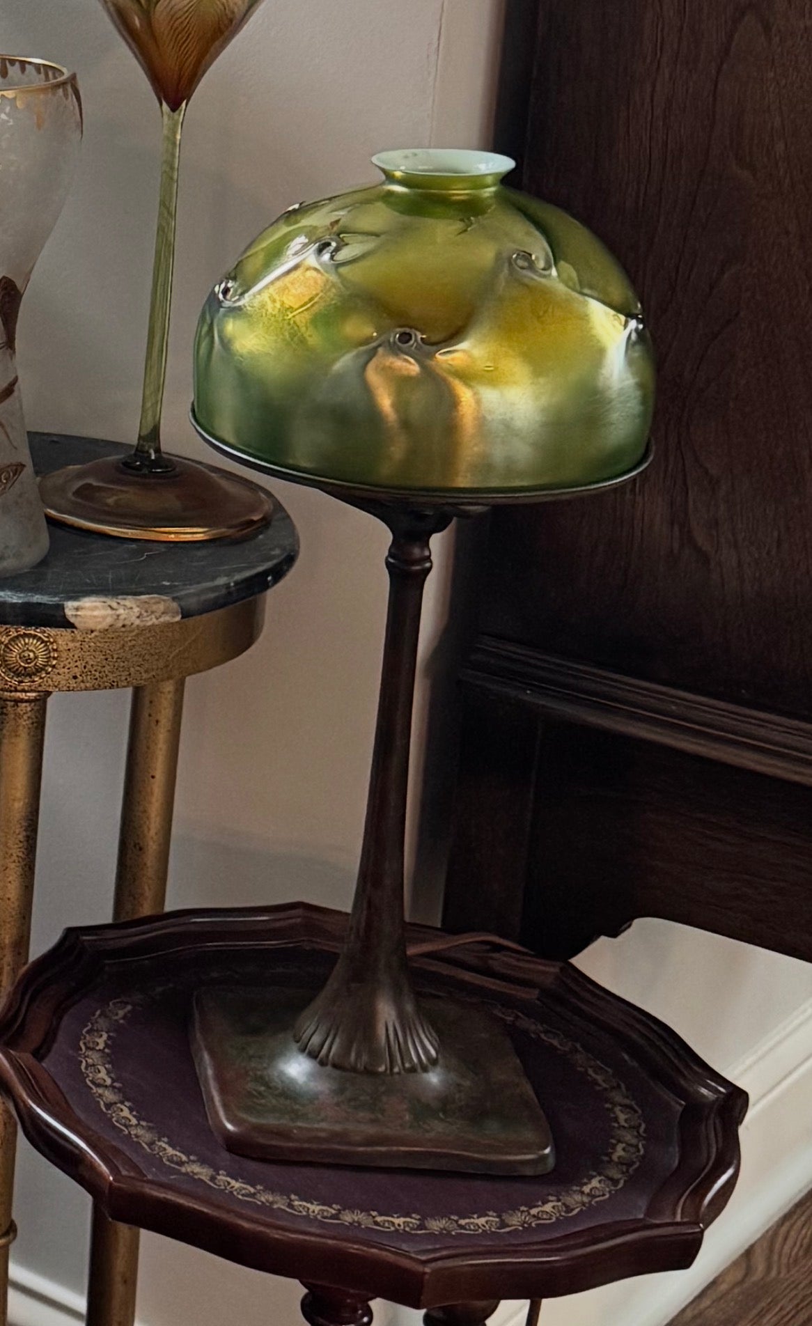 Tiffany Studios Bronze Boudoir Lamp w/ Favrile “ Pigtail” Shade