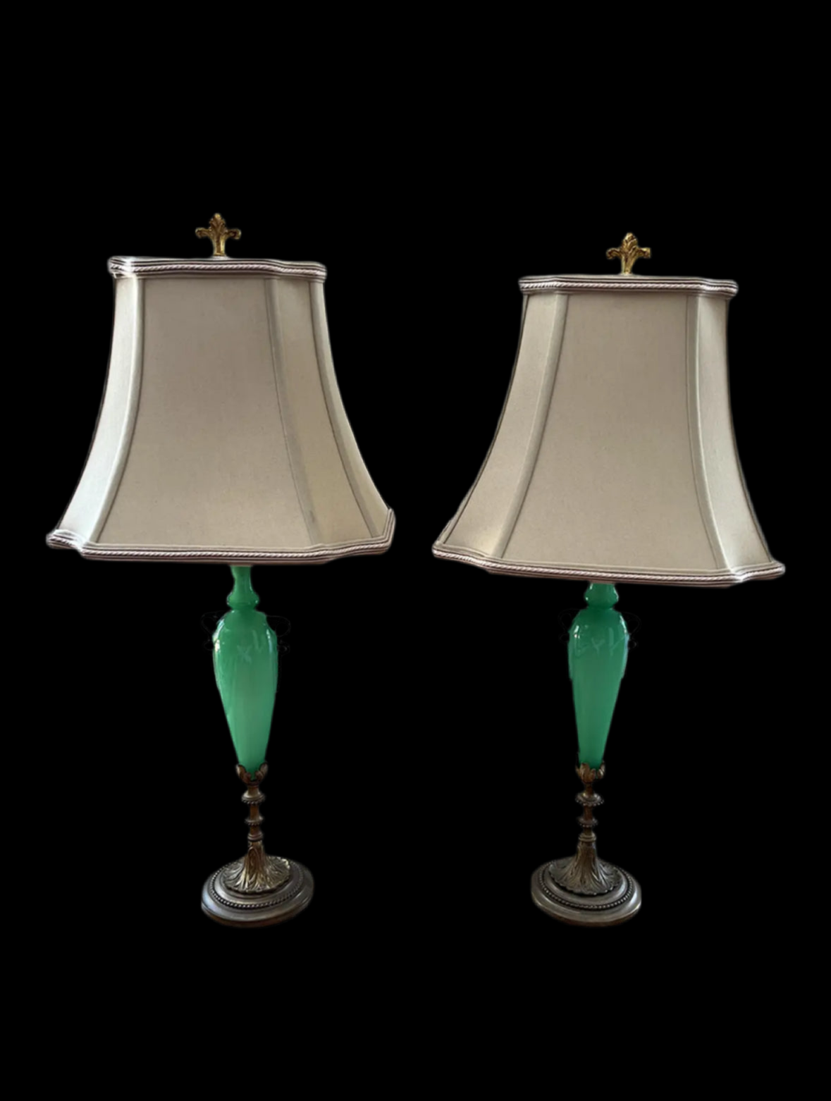 Antique Steuben Green Apple Glass Lamps by Carder Steuben - a Pair
