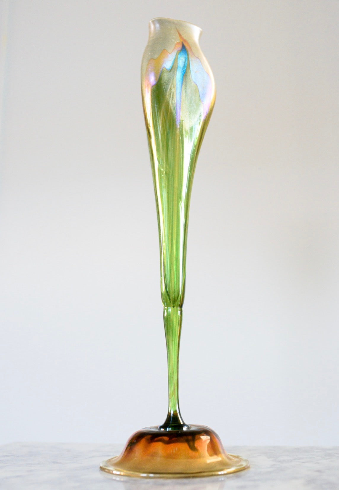 Monumental L.C. Tiffany Favrile Glass Calyx Floriform Vase, 16½" Tall, Signed L.C.T.