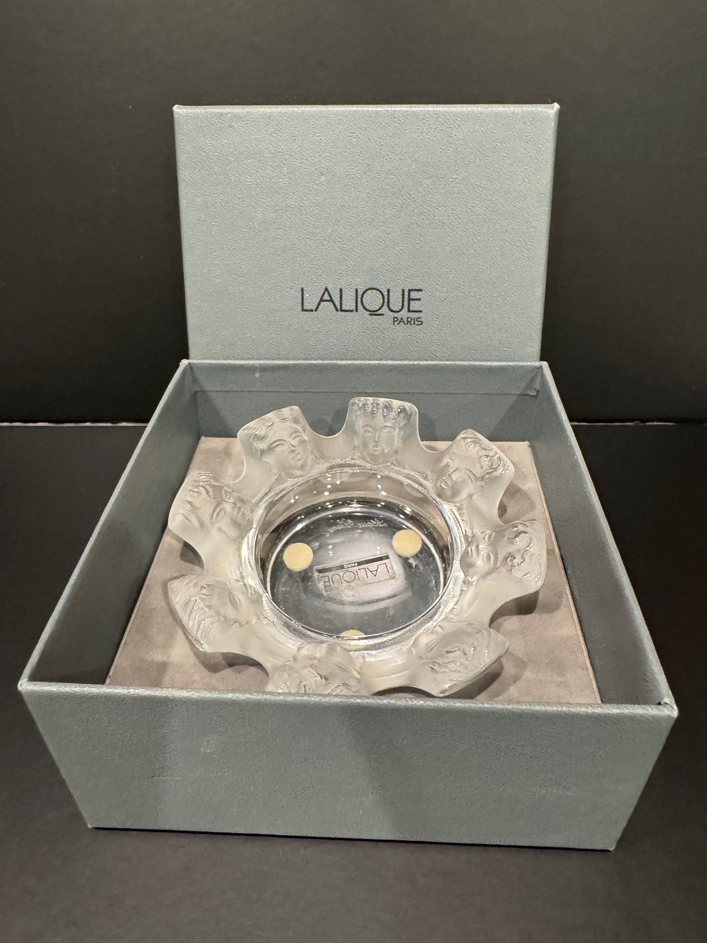 Lalique Frosted Crystal St Nicholas Cherub Ashtray Trinket Dish Mint Condition