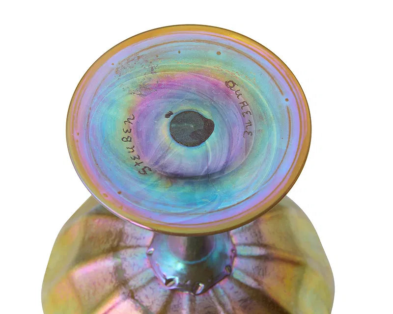 A Steuben Aurene glass compote