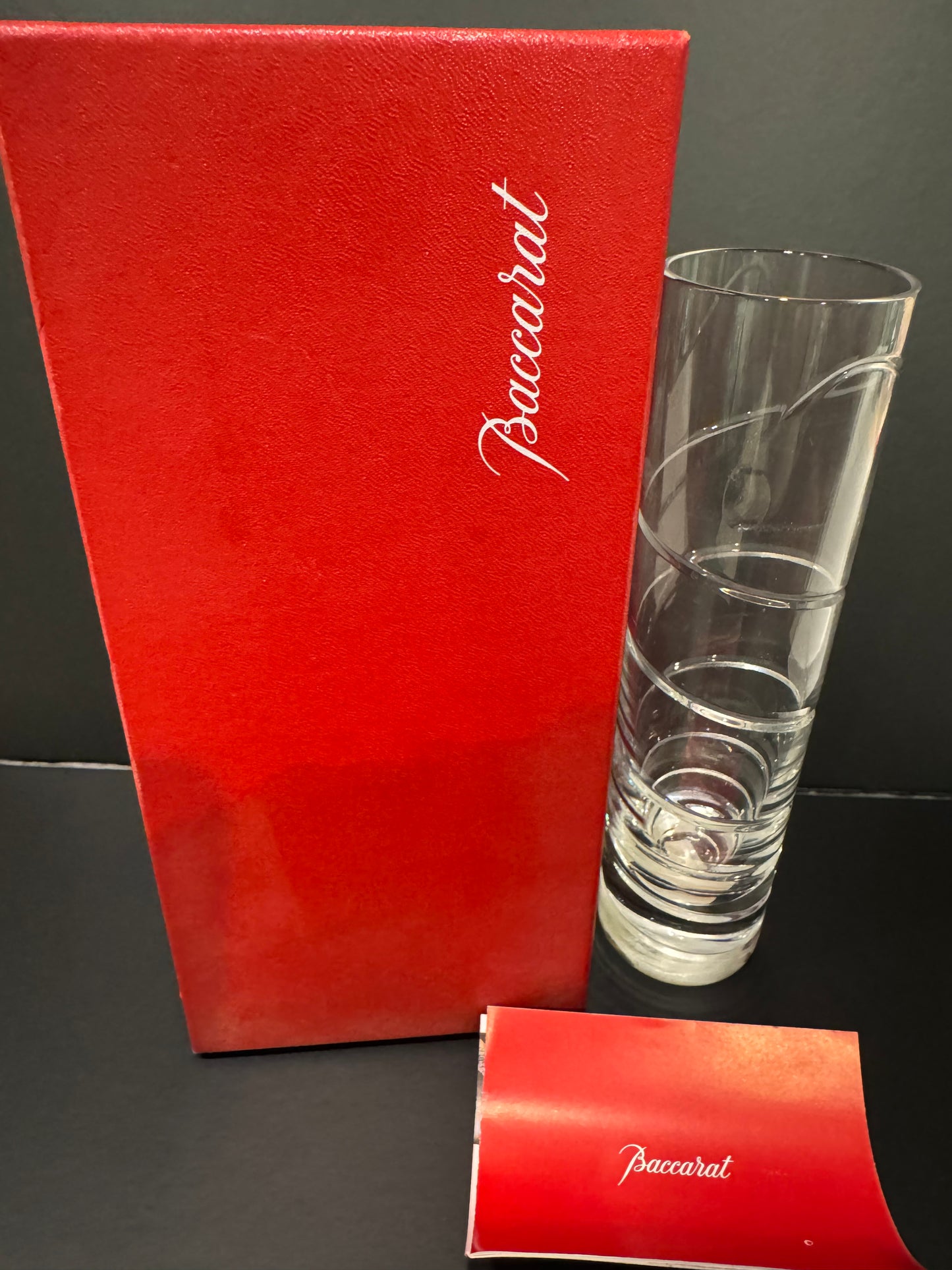 Authentic French Baccarat Crystal Art Orgue Spiral Flower Vase in Red Box 8"
