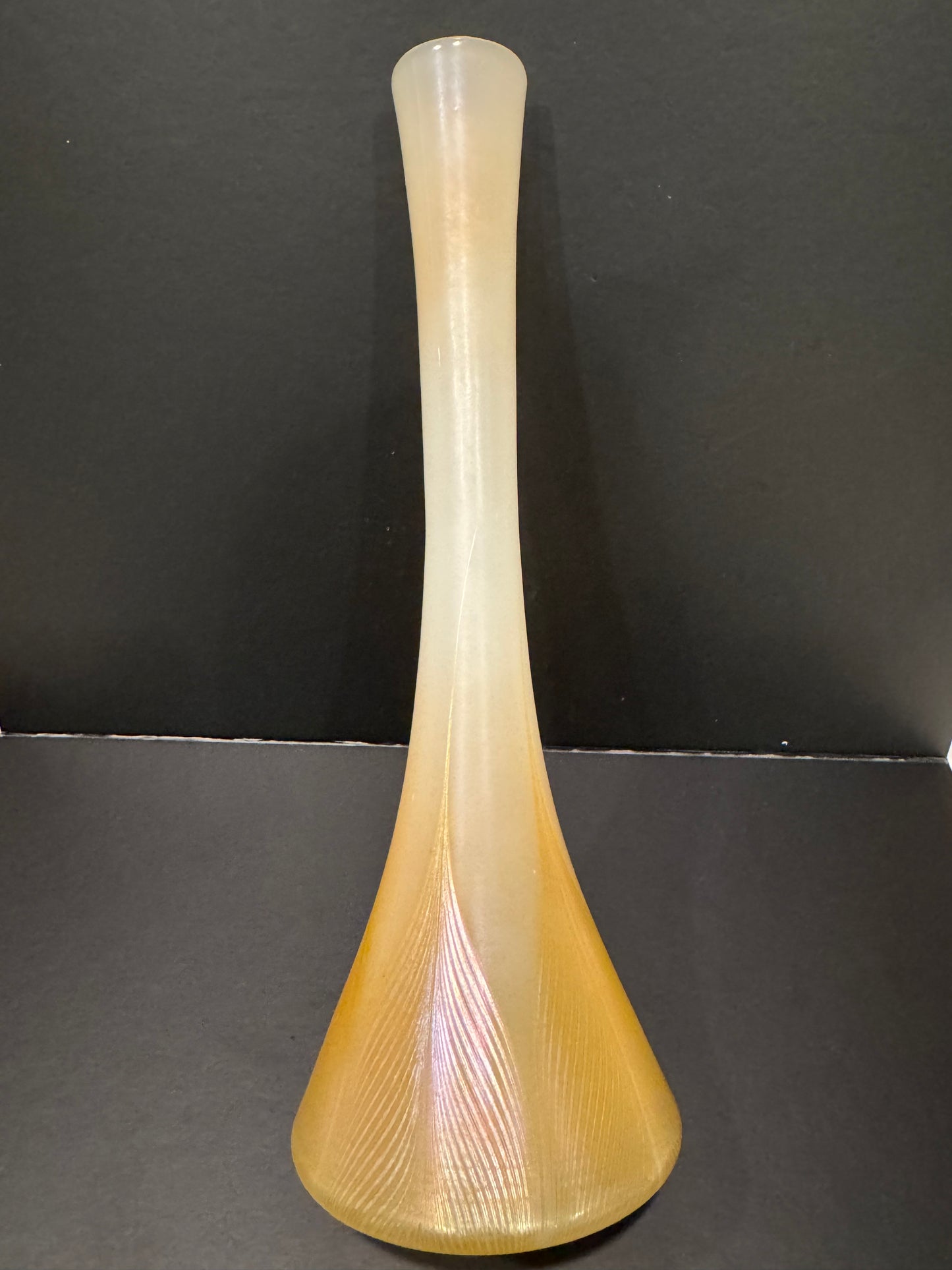 Rare Louis Comfort Tiffany Golden Amber Pulled Feather Trumpet Vase Tiffany Studios