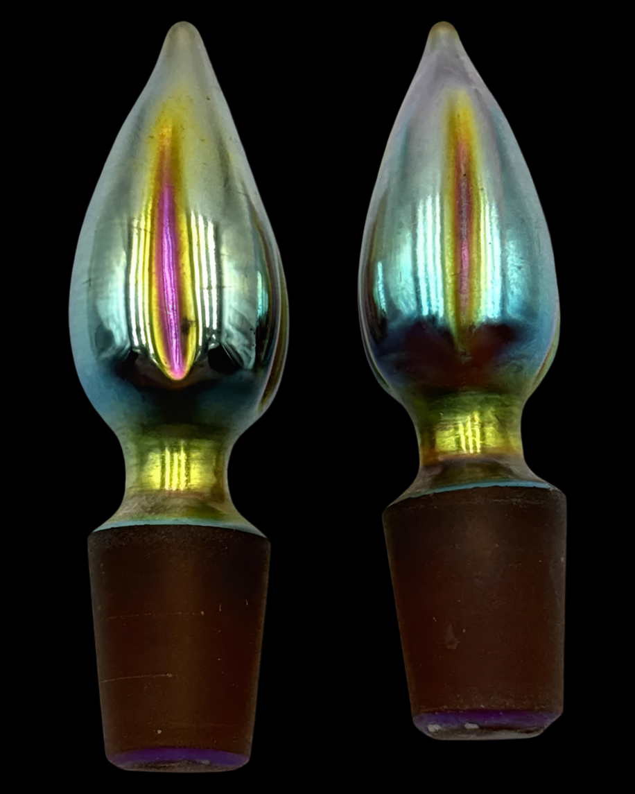 Signed Pair of Steuben Aurene Gold Iridescent Perfume Bottles