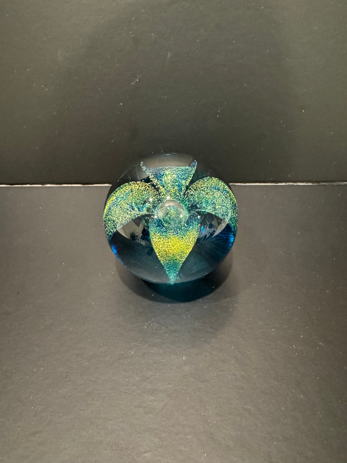 Glass Eye Studio Dichroic Blue Flowers Paperweight Dichroic