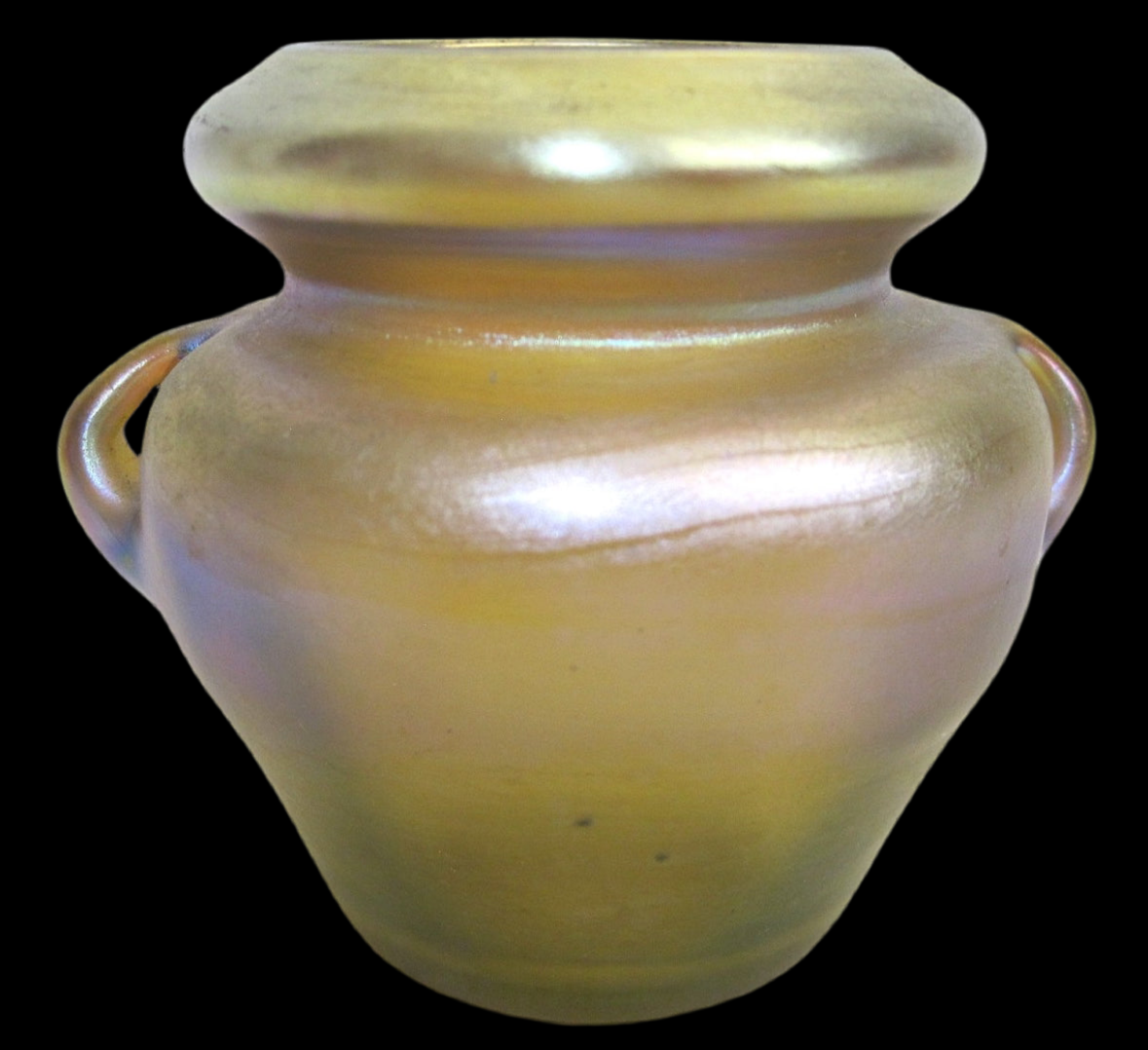 Two-handle Tiffany Studios cabinet urn marked #8059A, signed “LCT”, 2 ¾”