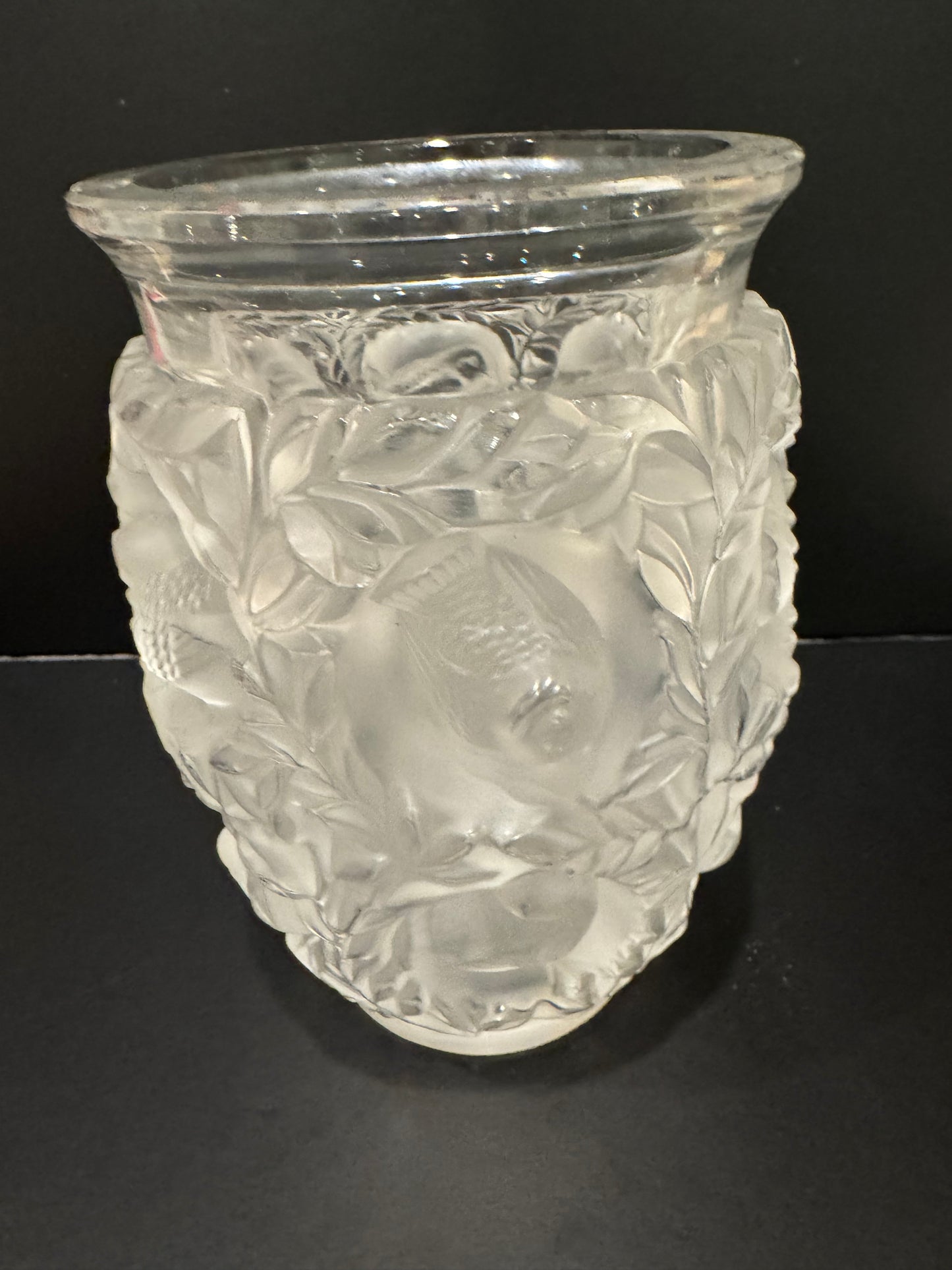 Lalique "Bagatelle" Bird Themed Frosted Crystal Vase, Substantial Weight, Signed