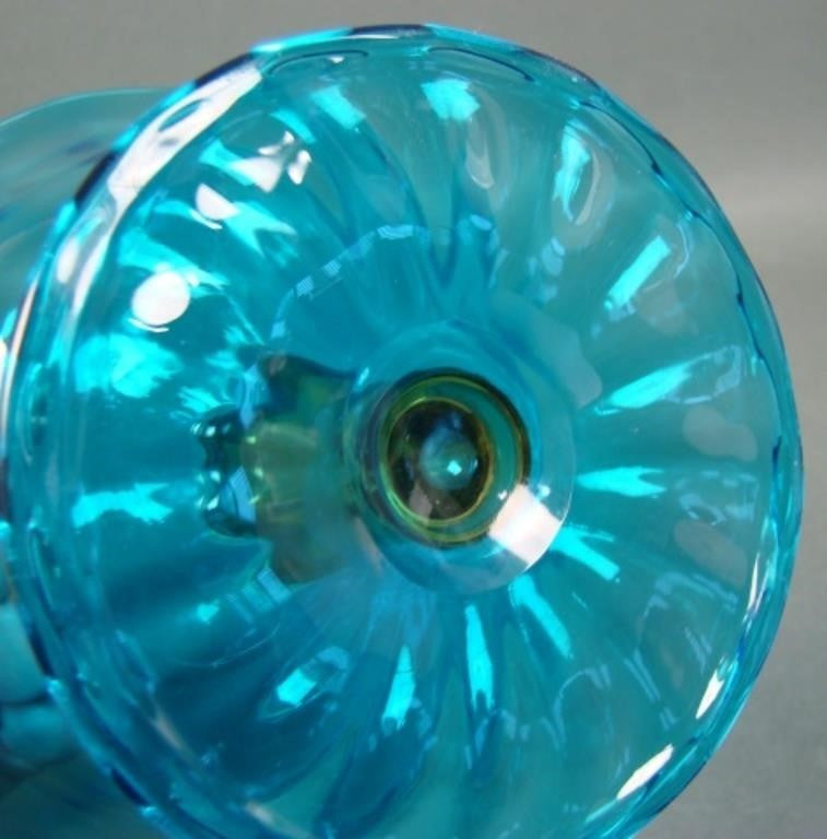 Steuben # 1983 Celeste Blue & Topaz Compote