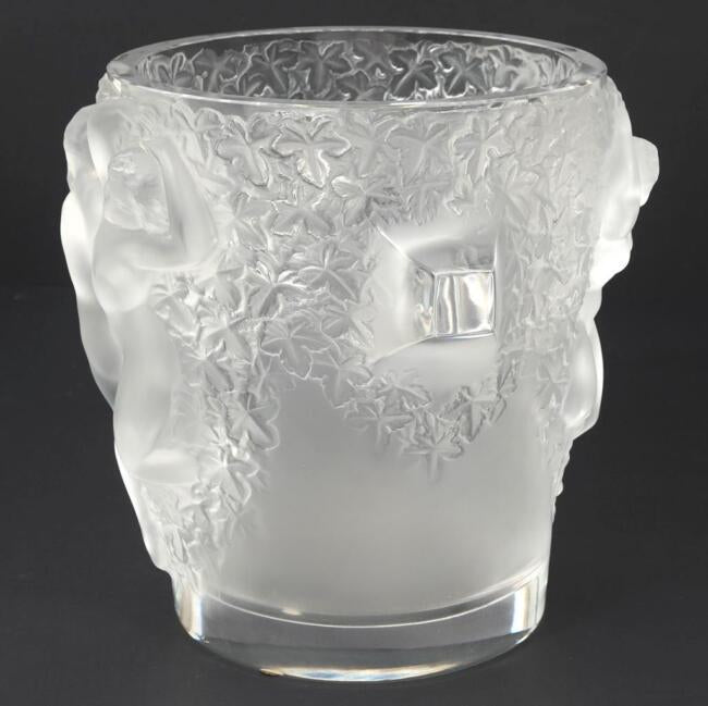 Lalique Crystal, France Ganymede Frosted Champagne Ice Bucket, 9" H