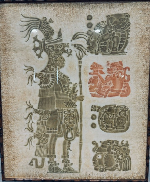 Dale Nichols Painting(Mayan Rubbings of Temple Symbols),Art 1977