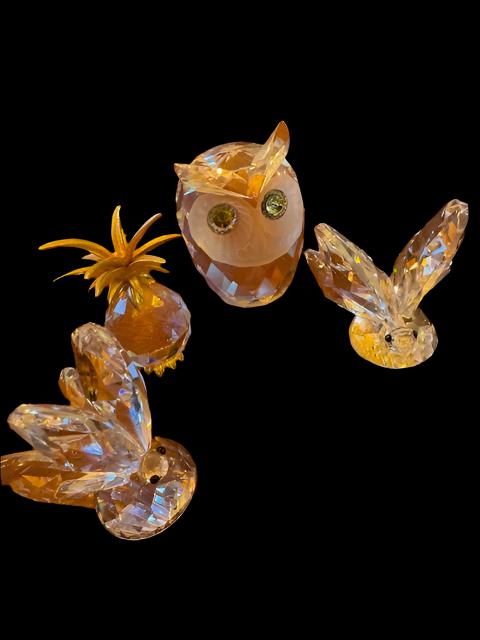 Group of Swarowski Crystal Items - Owl, Butterfly, Pineapple