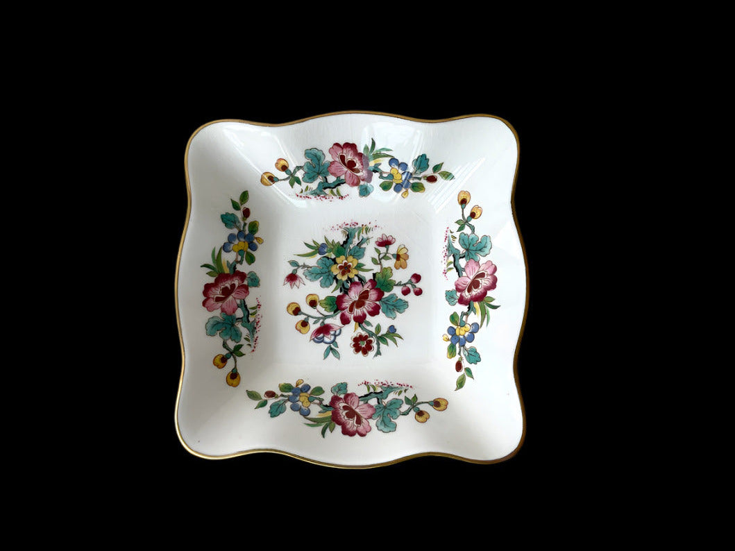 Coalport Ming Rose. China square pin trinket dish. vintage