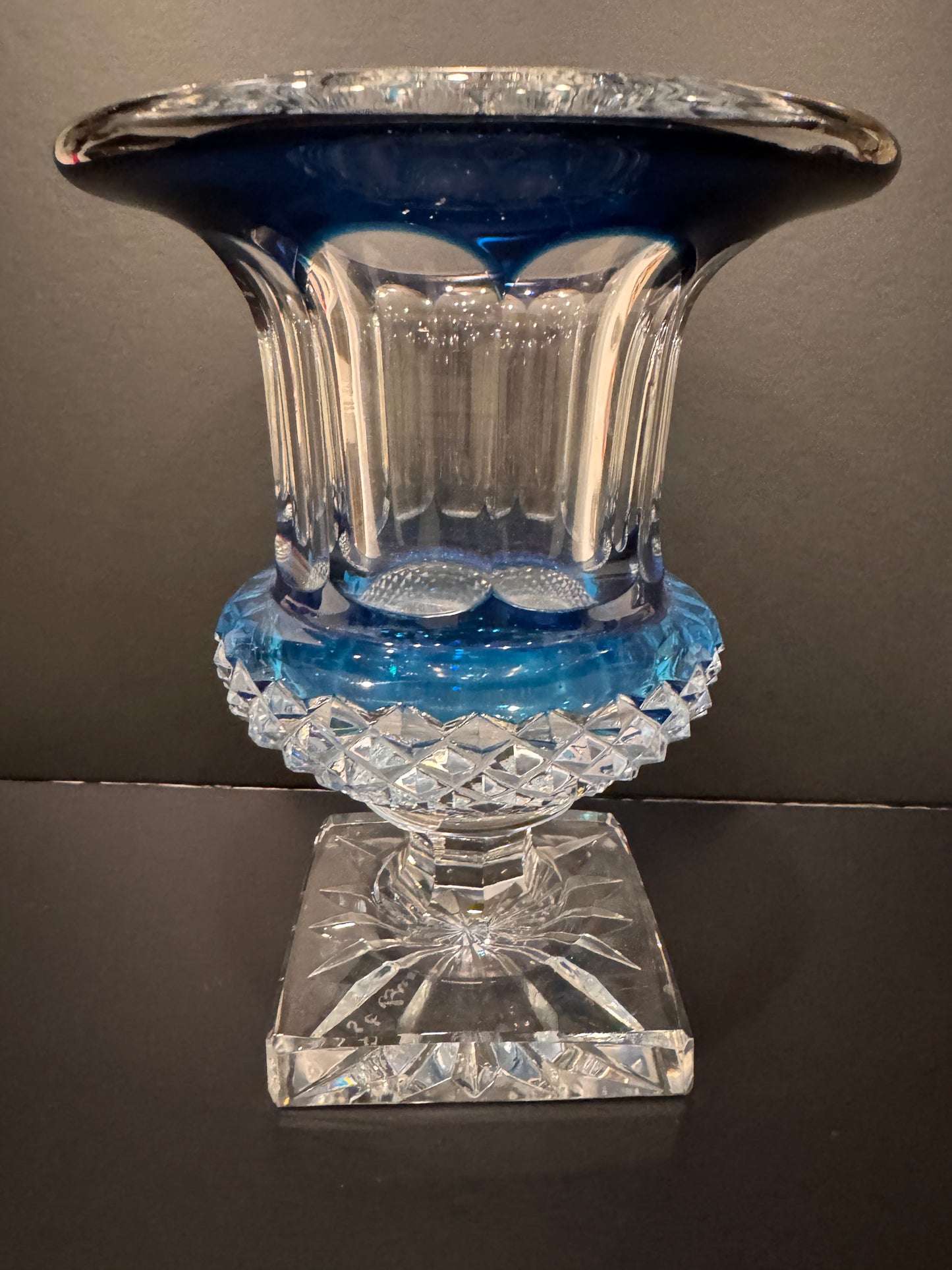 Saint-Louis Cristal "Versailles" Medici Vase — Cobalt Blue Overlay Cut to Clear, Signed France