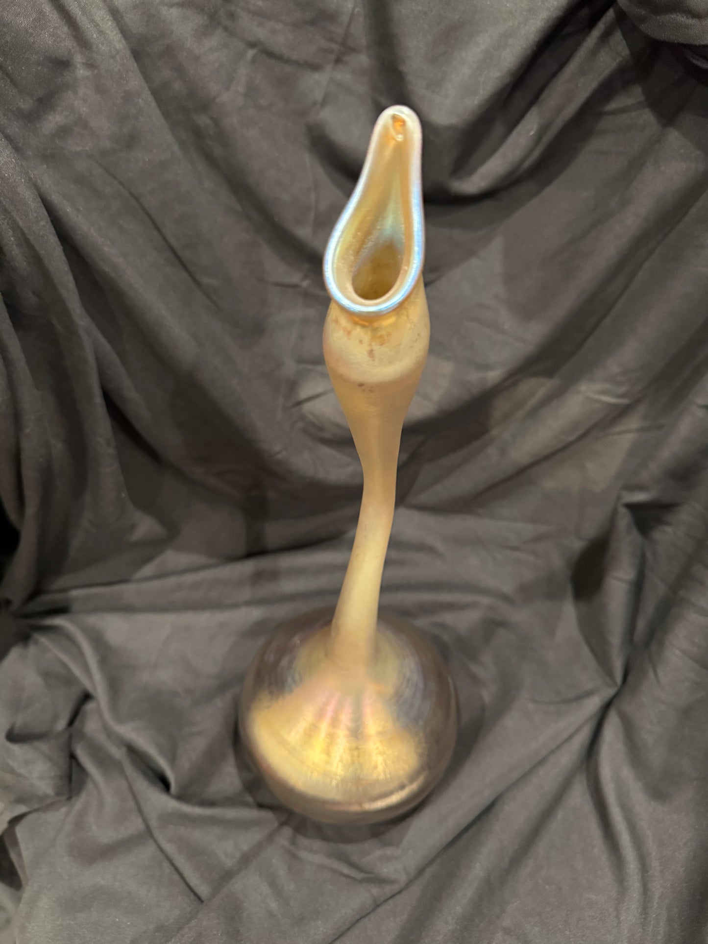 Tiffany Studios Favrile Glass Goose Neck Rose Water Sprinkler Vase, 15" Tall Signed L.C. Tiffany