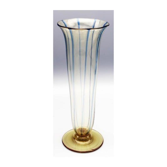 Steuben Art Glass Vase, Shape #1901, Blue Ribbed Amber, Signed, c. 1920s