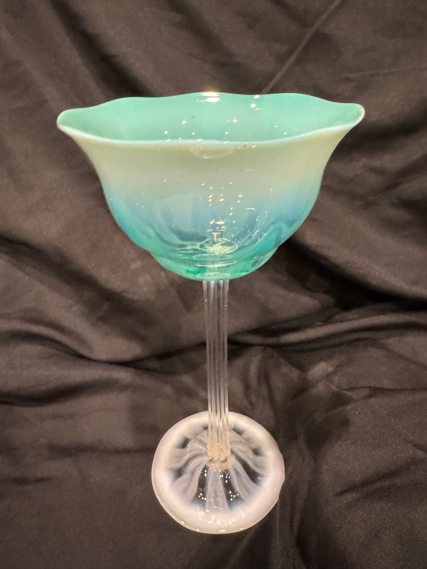 Signed Pastel Opalescent Goblet by Louis Comfort Tiffany / Tiffany Studios - Turquoise Art Glass, 8" Tall