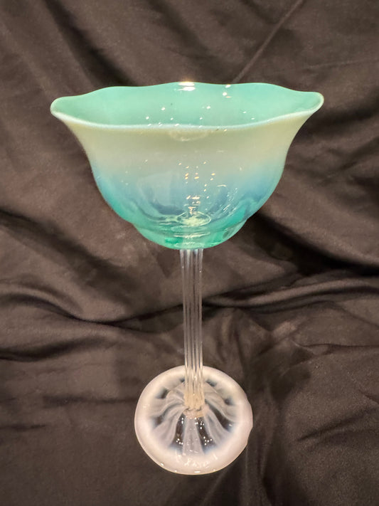 Signed Pastel Opalescent Goblet by Louis Comfort Tiffany / Tiffany Studios - Turquoise Art Glass, 8" Tall