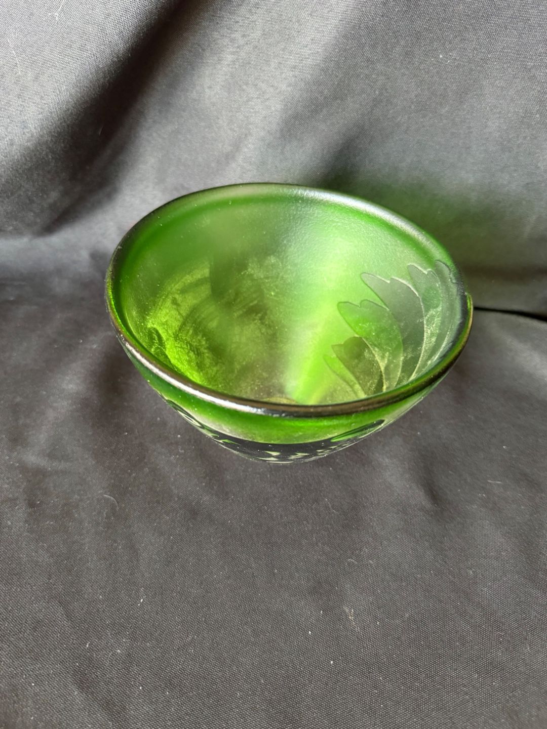 Signed Paul Hoff for Kosta Boda Green Cameo Glass Fish Bowl