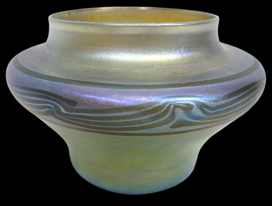Tiffany Studios Damascene shouldered vase #5261E, signed “LCT”, 3 x 4 ¼”