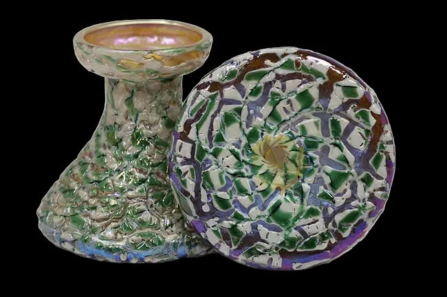 Pair of Durand Art Glass Moorish Iridescent Textured Crackle Glass Candleholders