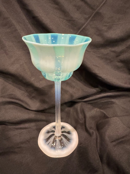 Signed Pastel Opalescent Goblet by Louis Comfort Tiffany / Tiffany Studios - Turquoise Art Glass, 8" Tall