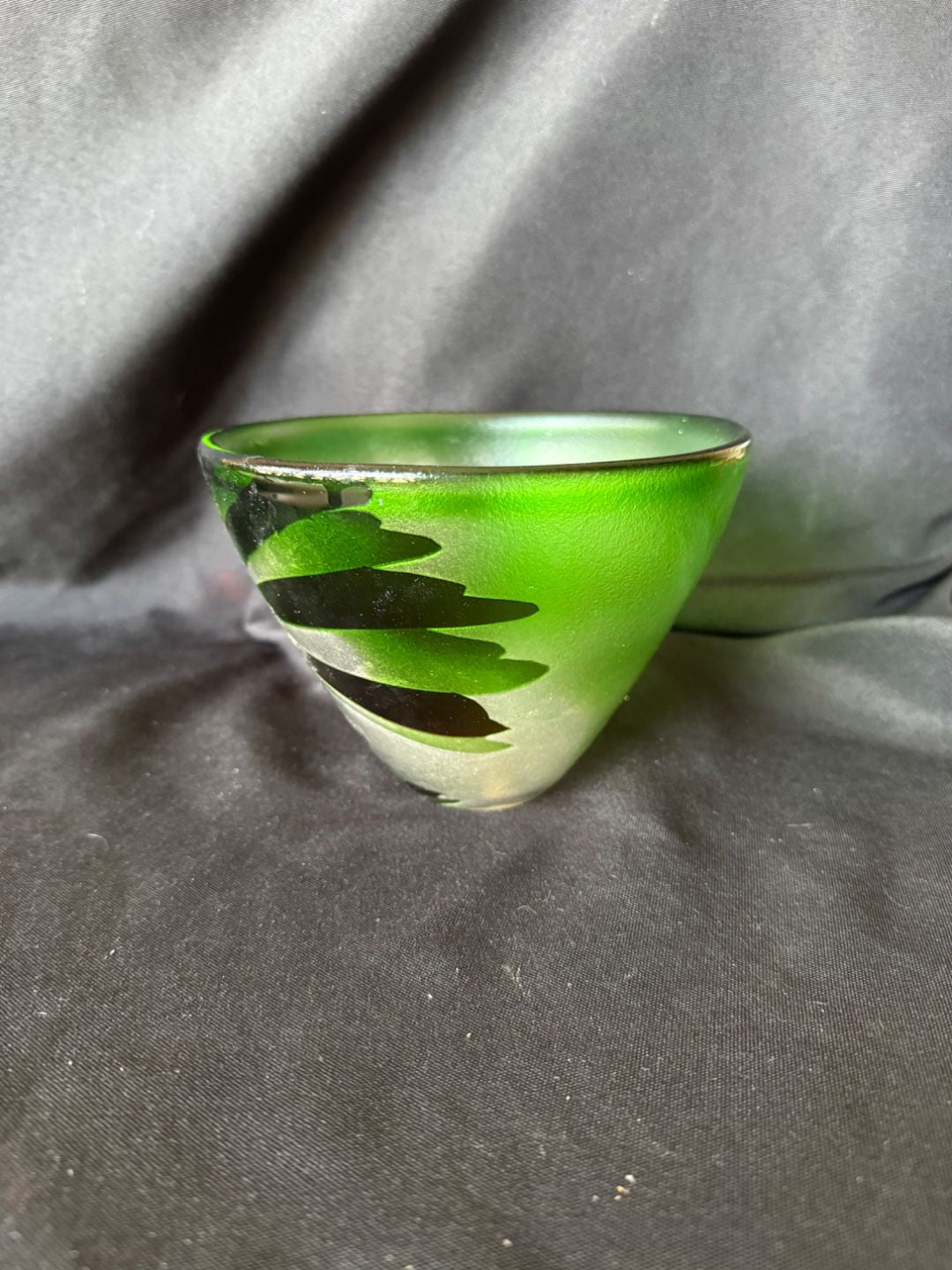 Signed Paul Hoff for Kosta Boda Green Cameo Glass Fish Bowl