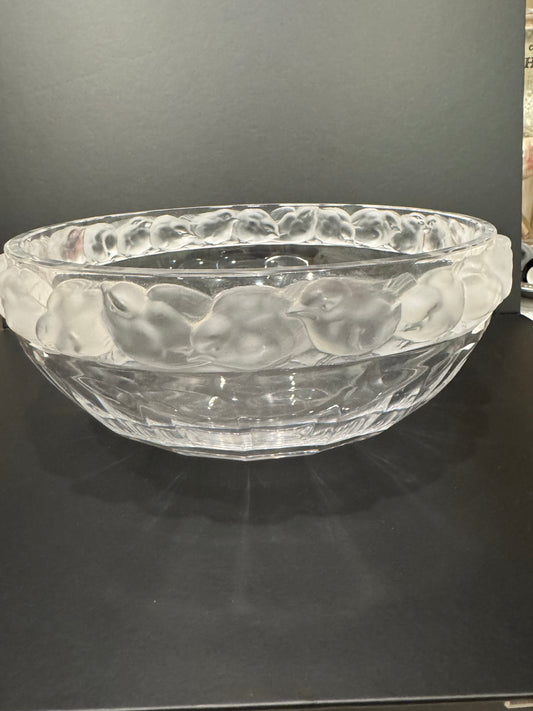 Lalique Crystal Mesanges Bird Bowl 10" Diameter