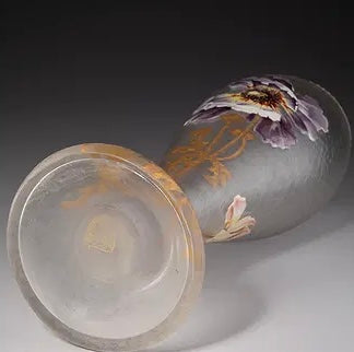 Mont Joye Poppy Vase, circa 1900 Acid-etched and