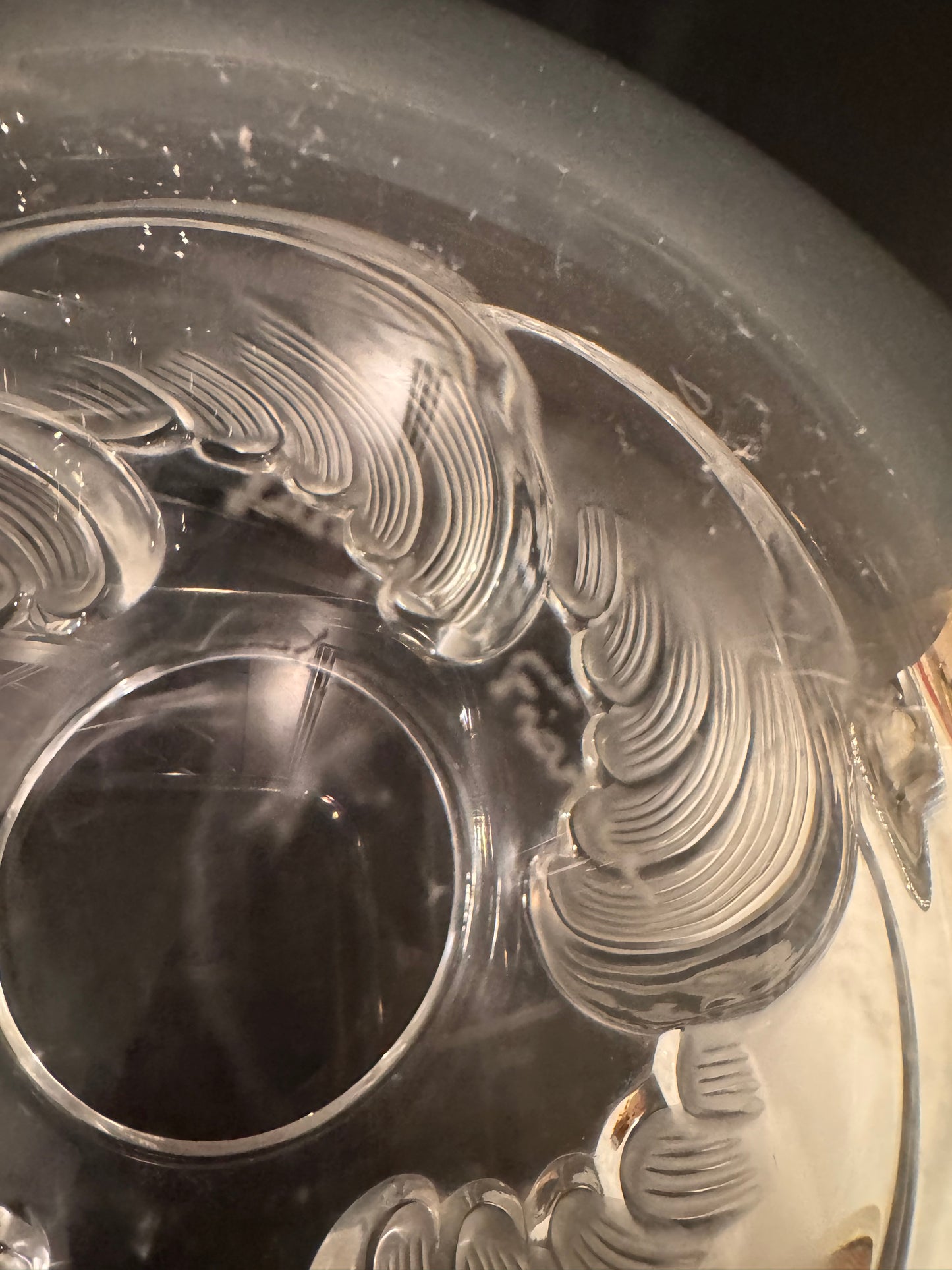Large Lalique "Vagues" Crystal Vase, 9 in — Frosted & Clear Sculpted Waves