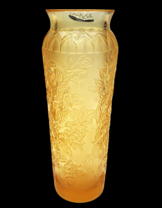 Lalique France "Blossom" Vase in Amber Art Glass