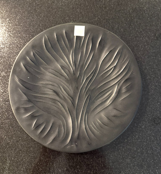 7.25” LALIQUE TREE of LIFE Matte Black Glass PLATE High Glaze Back Etch Signed