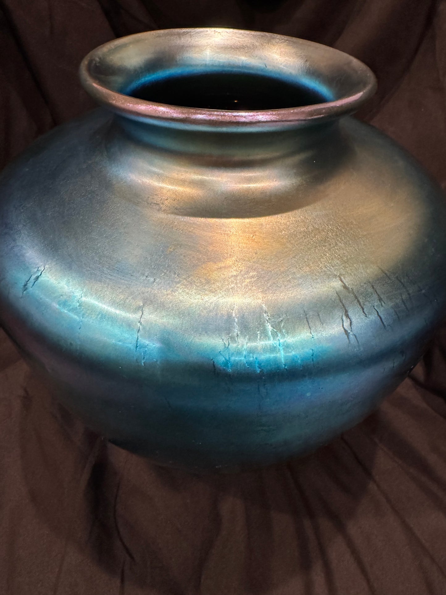 Monumental Steuben Blue Aurene Iridescent Art Glass Vase - 11" Signed, Circa 1920s