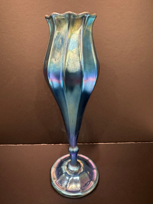 Tiffany Studios Blue Favrile Art Glass Floriform Vase, Signed L.C.T. Favrile