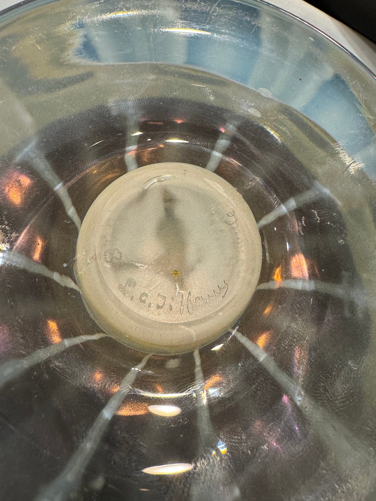 Tiffany Studios Pastel Favrile Glass Footed Centerpiece Bowl, Model 1928, 16 Inches