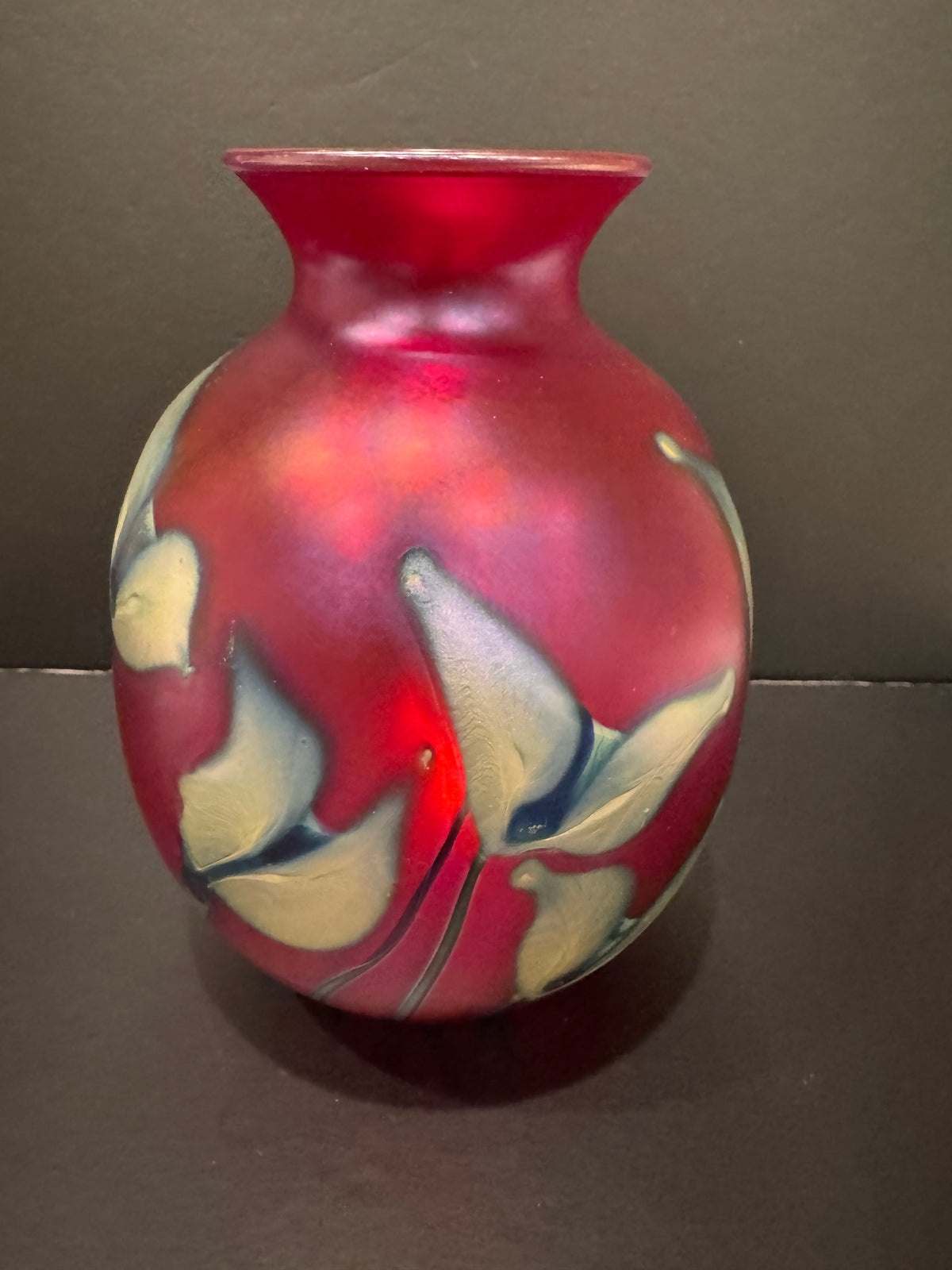 Charles Lotton Ruby Iridescent Art Glass Vase — Signed and Dated 1981