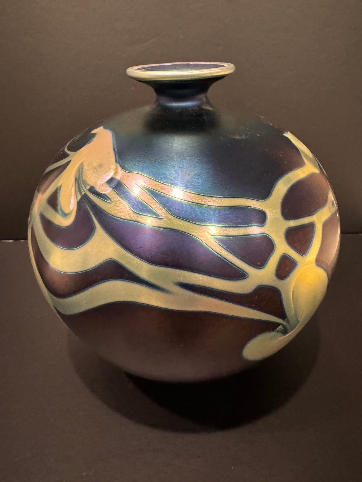 Charles Lotton Iridescent Art Glass Vase — Signed and Dated 1981