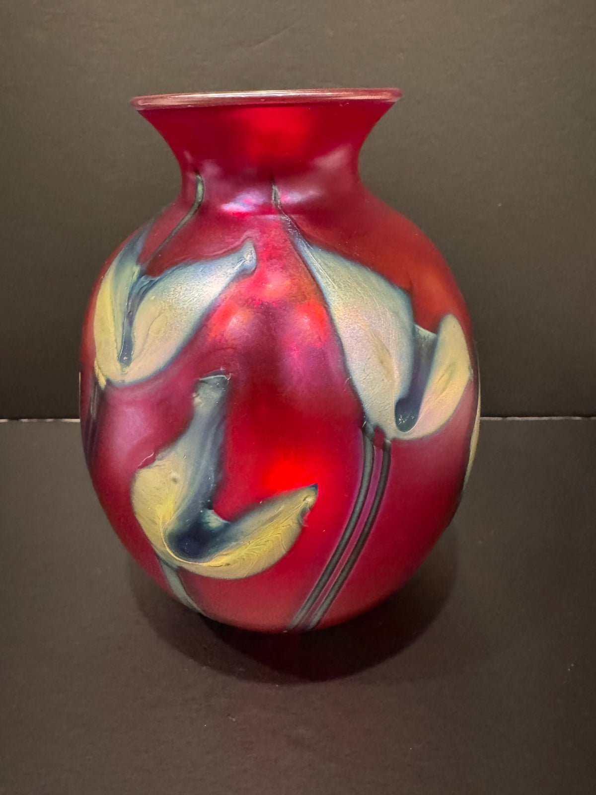 Charles Lotton Ruby Iridescent Art Glass Vase — Signed and Dated 1981