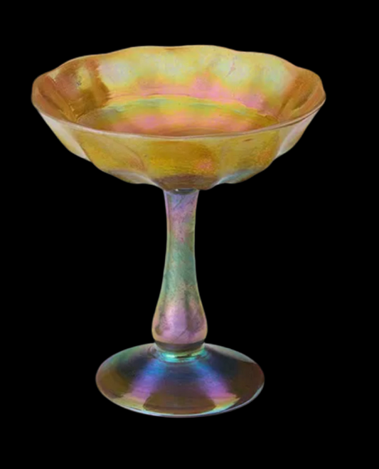 A Steuben Aurene glass compote