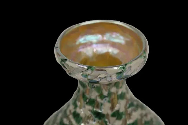 Pair of Durand Art Glass Moorish Iridescent Textured Crackle Glass Candleholders