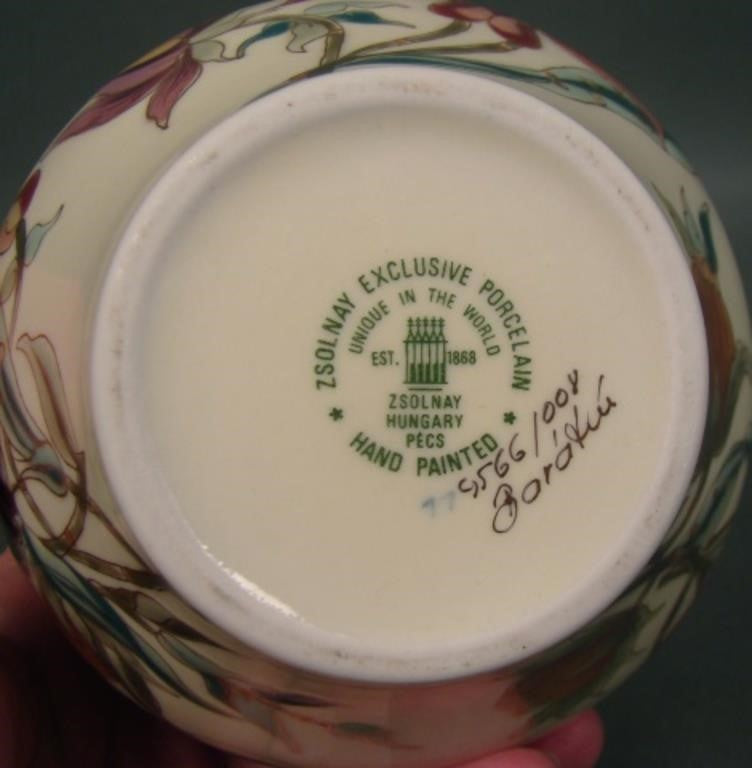 Zsolnay Hungary Floral Porcelain Vase