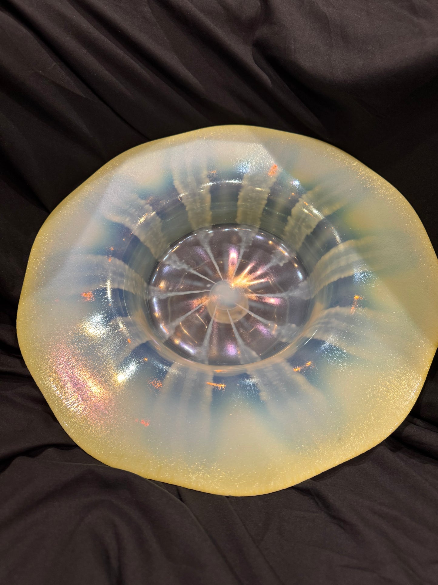 Tiffany Studios Pastel Favrile Glass Footed Centerpiece Bowl, Model 1928, 16 Inches