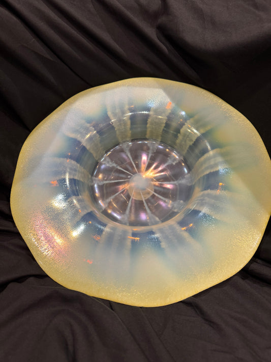 Tiffany Studios Pastel Favrile Glass Footed Centerpiece Bowl, Model 1928, 16 Inches