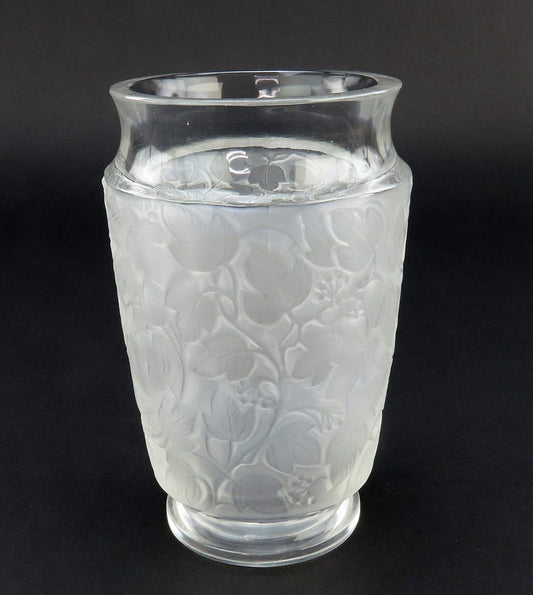 Rene Lalique France Deauville Frosted Vine Berries Pattern Glass Vase