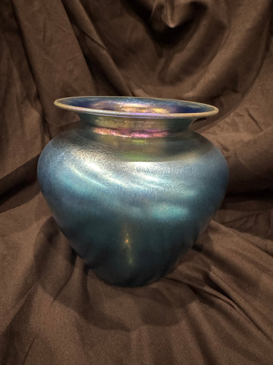 Vintage Durand Blue Iridescent Art Glass Vase - 7.5" Signed American Art Glass, Circa 1920s