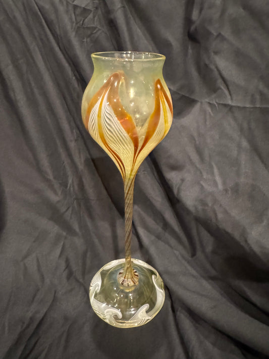 TIFFANY STUDIOS NEW YORK FAVRILE GLASS ELONGATED FLOWER FORM VASE