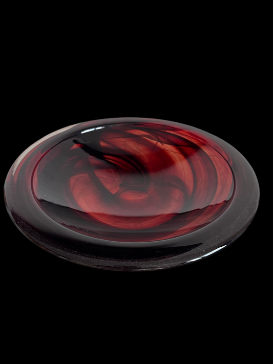 Kosta Boda Atoll 12" Centerpiece Bowl Anna Ehrner Design Crimson Swirl Heavy Glass Scandinavian Modern Style Sweden